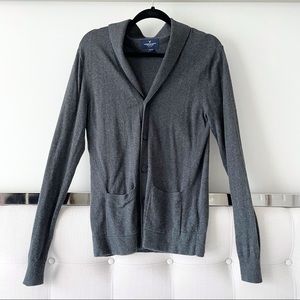 American Eagle Grey Lapel Cardigan With Pockets 100% Cotton